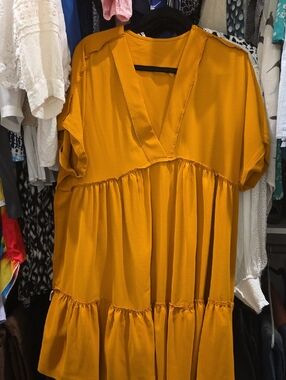 Mustard Yellow Tiered V-Neck Dress